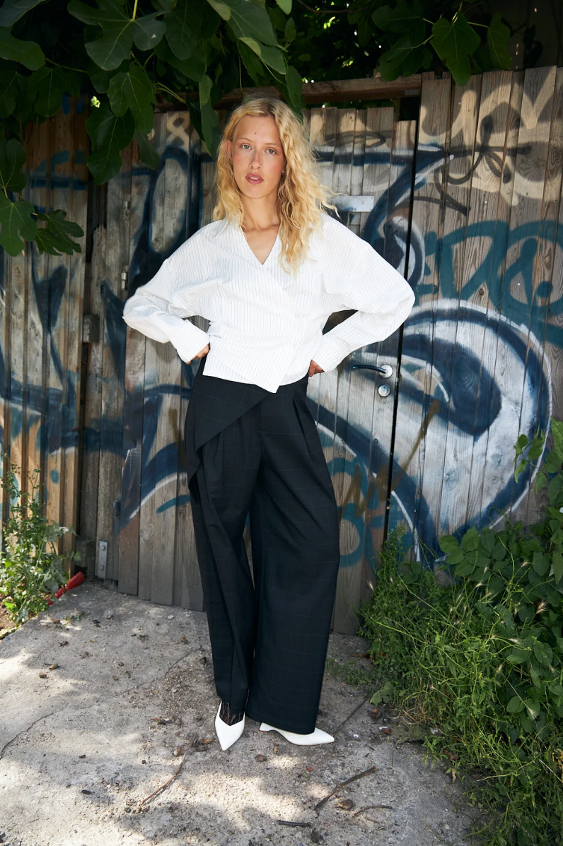 Aishacras Pants Dark Grey Check