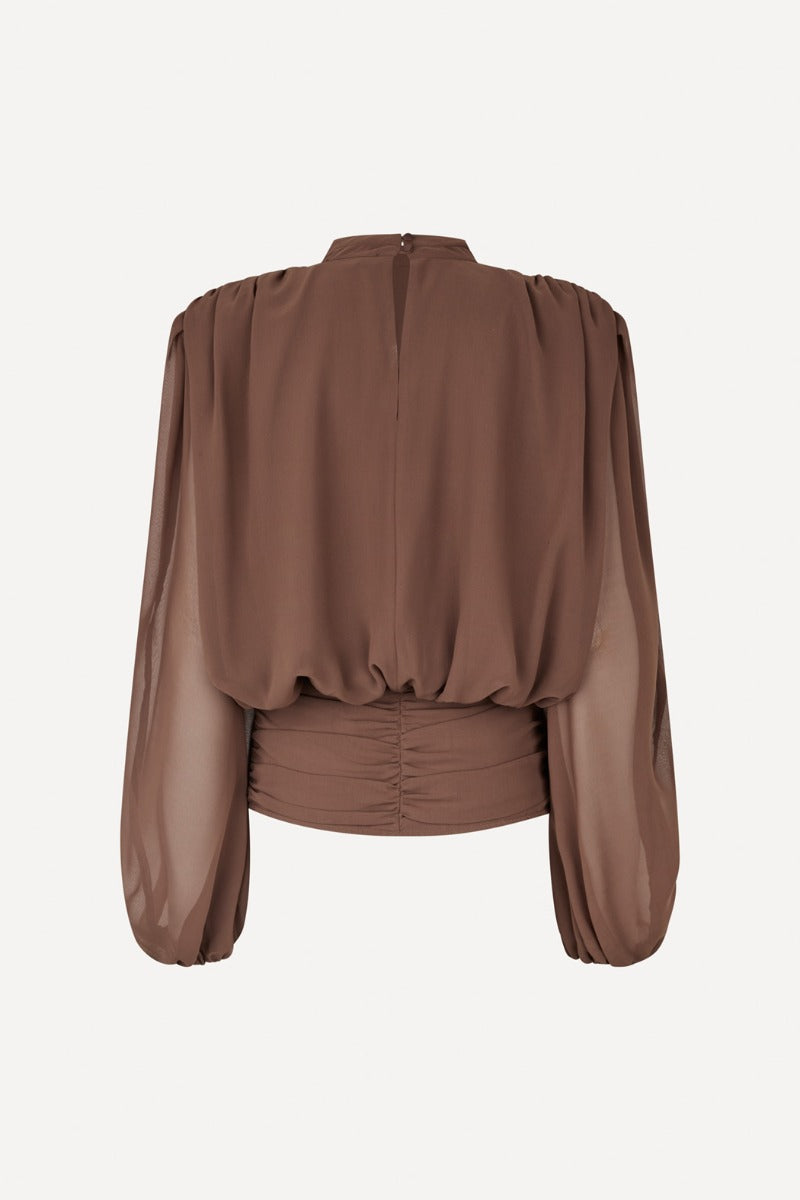 LS Pleated Blouse Chestnut