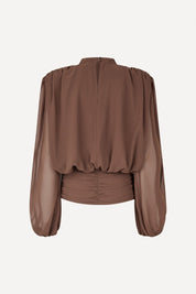 LS Pleated Blouse Chestnut