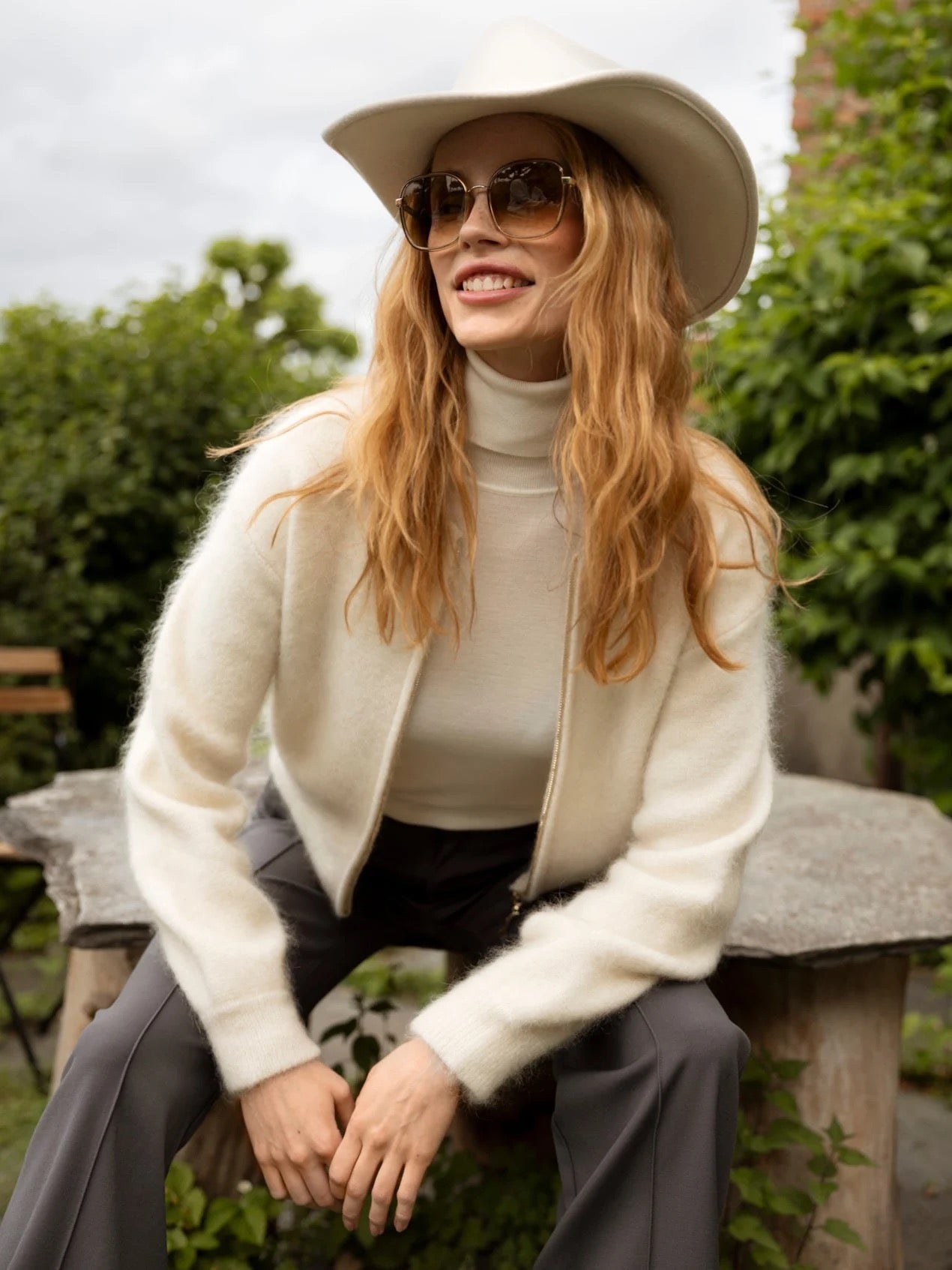 Tinden Knitted Bomber Jacket Snow White