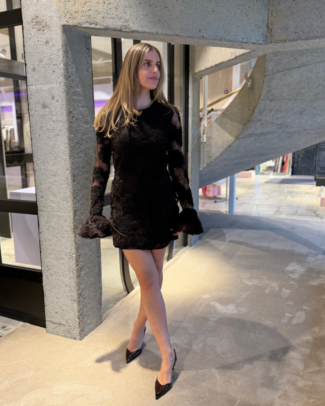 3D Flower Ls Mini Dress Molé