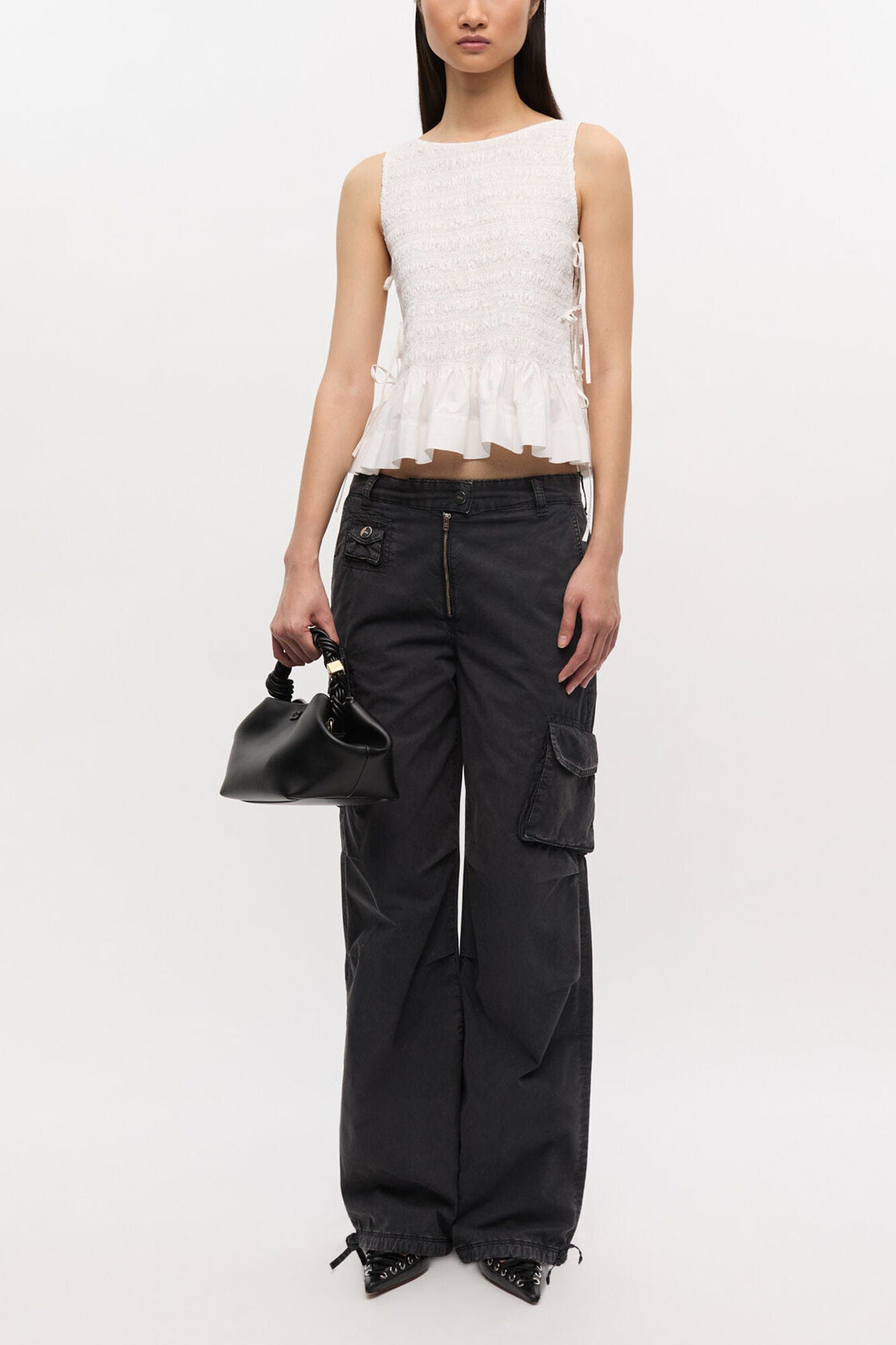 Cotton Poplin Smock Tie String Top
