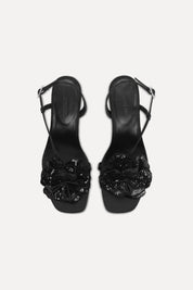 Satin Flower Sandal Black