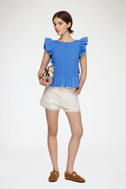 Stretch Cotton Angel Sleeve Smocked Top