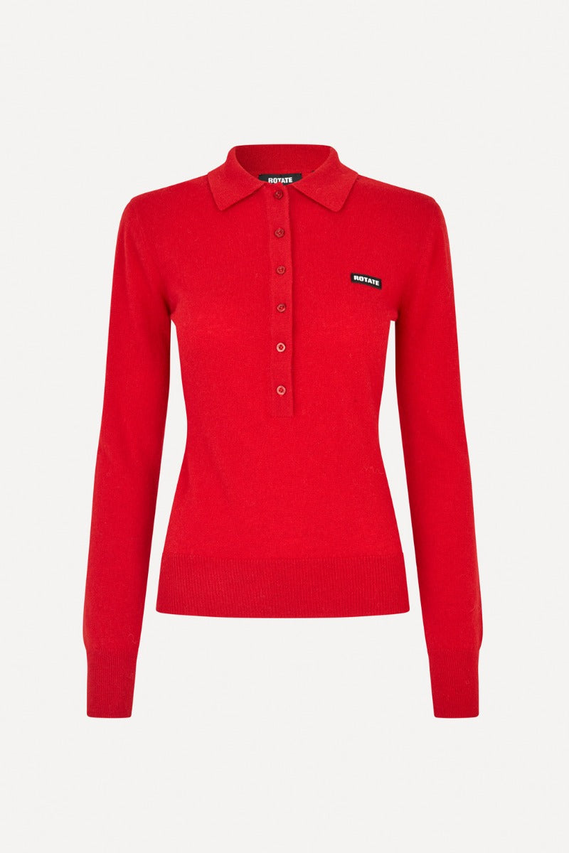 Wool Longsleeve Polo Scooter Red
