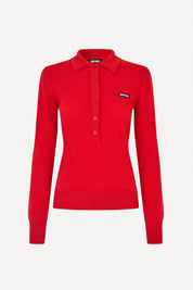 Wool Longsleeve Polo Scooter Red
