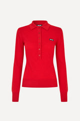 Wool Longsleeve Polo Scooter Red