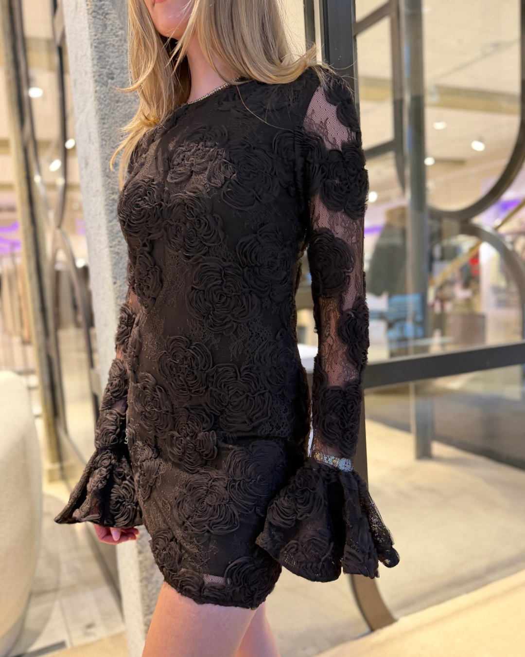 3D Flower Ls Mini Dress Molé