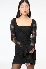 Flower Mesh LS Mini Dress Black