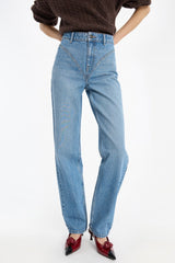 High Waist Cutline Jeans Medium Blue